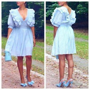 HP🎉 H&M Flounce Trim Puff Sleeve Baby Blue Dress